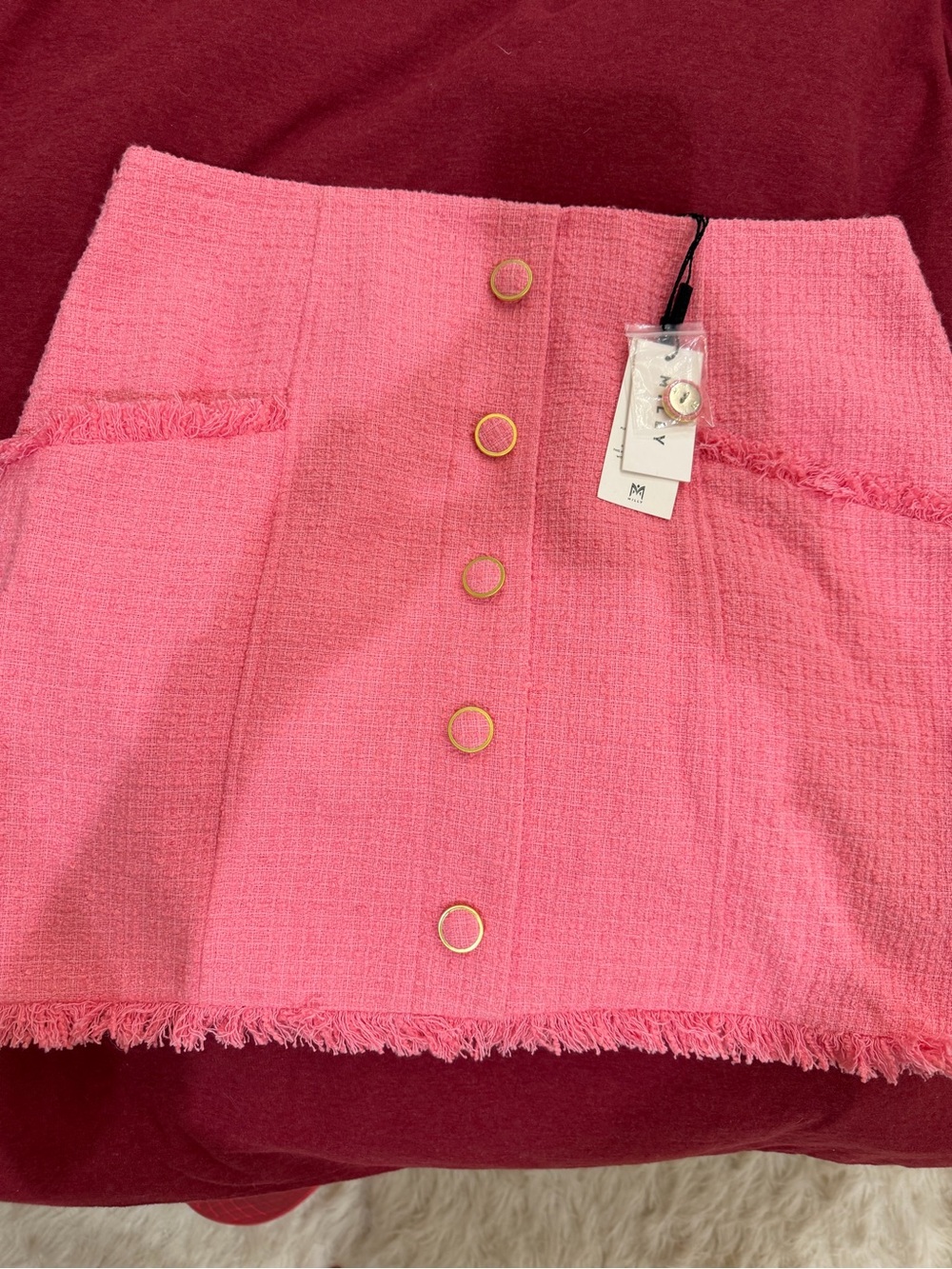Milly Pink Tweed Button-Front Mini Skirt